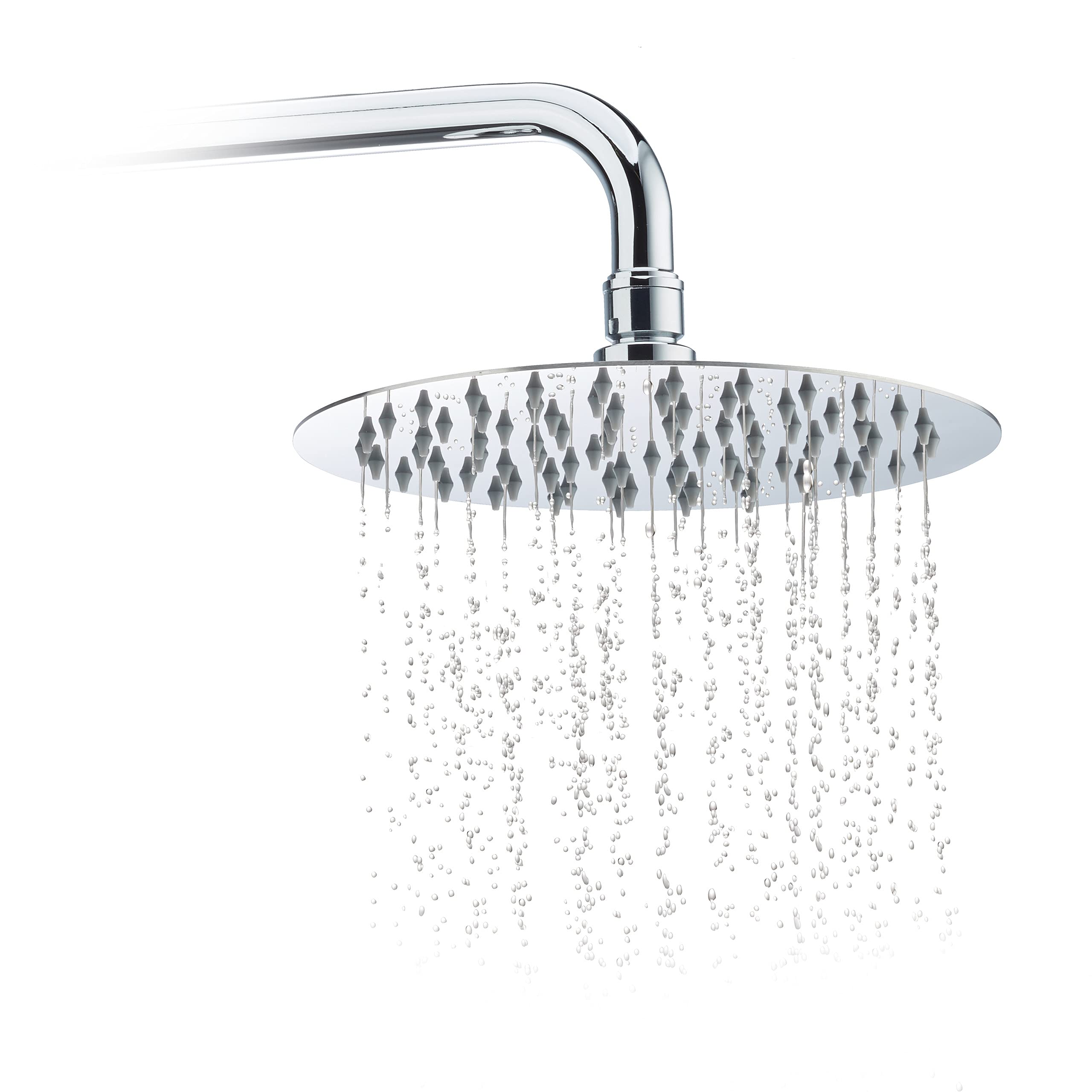 Relaxdays Round Rainfall Shower Head, 200 mm, Stainless Steel, Mirror Effect, High Gloss, 1/2 Inch, Silver