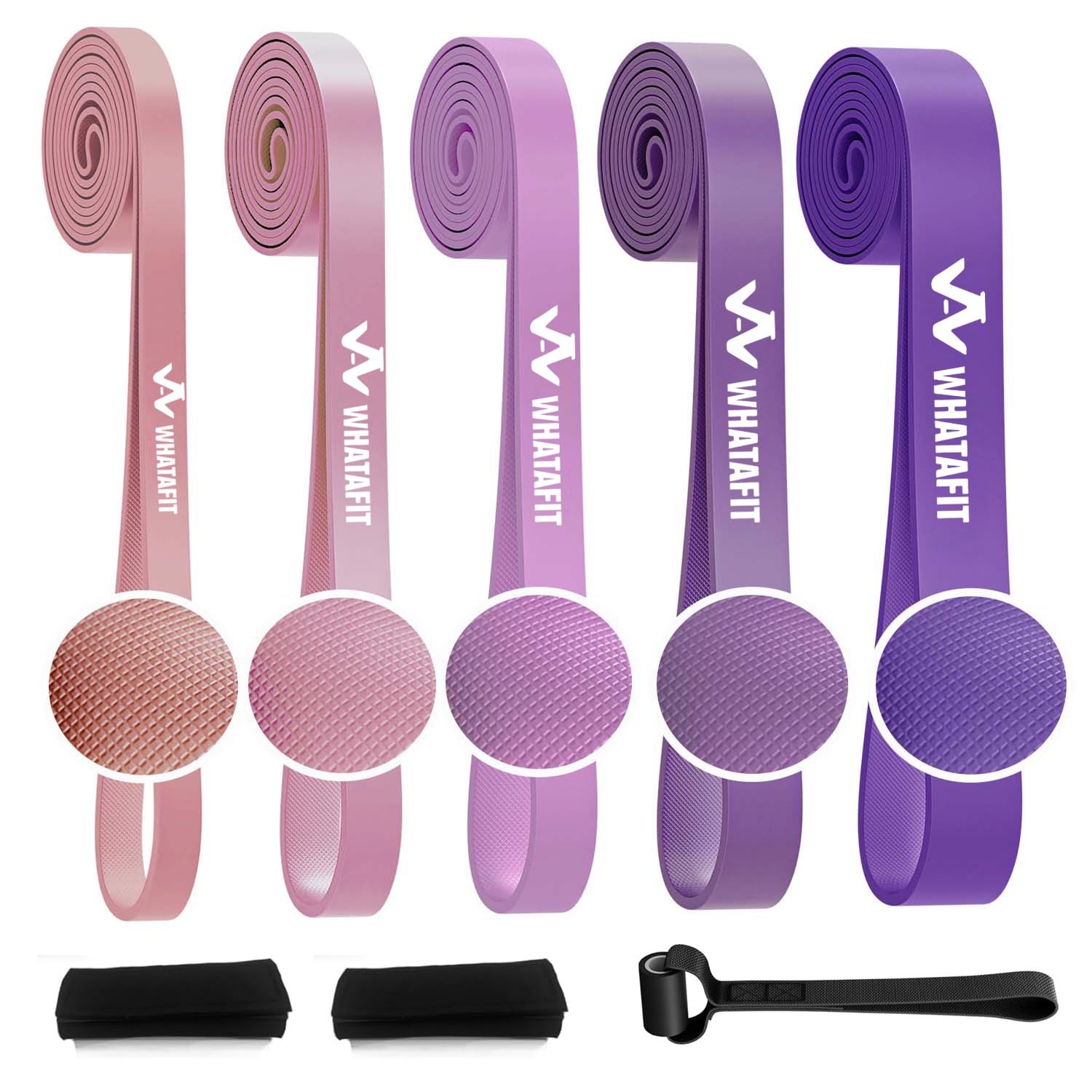 WHATAFIT Resistance Bands,Pull Up Assist Bands Set with Handles, Exercise & Workout Bands with Door Anchor for Men & Women – Home Fitness Equipment for Strength Training, Stretching Image