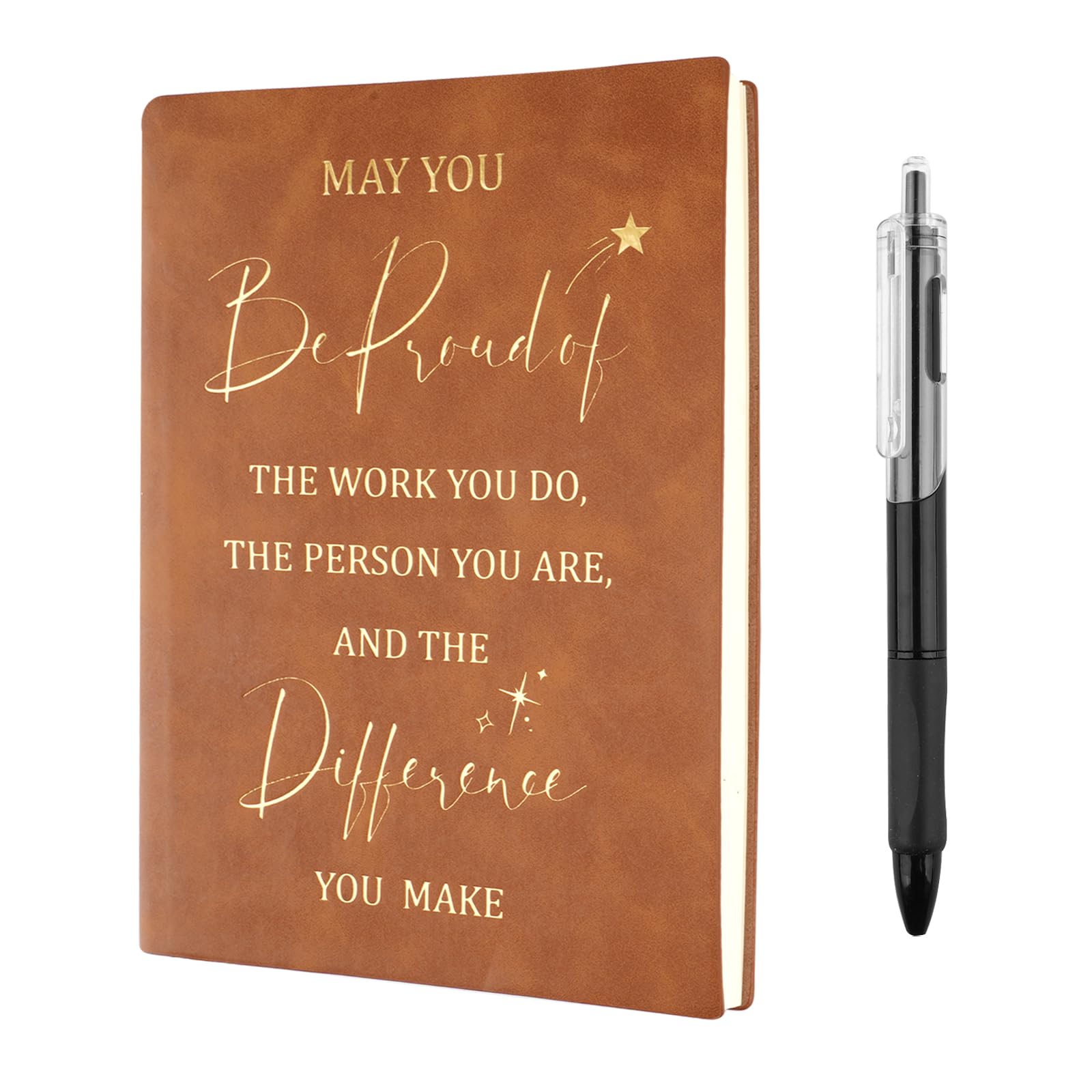 Leaving Gifts for Colleagues Women, A5 Inspirational Notebook and Pen Set, Employee Appreciation Gift, 200 Pages PU Leather Journal Male Teacher Gifts, Thank You Gifts for Women Men Employee(Brown)