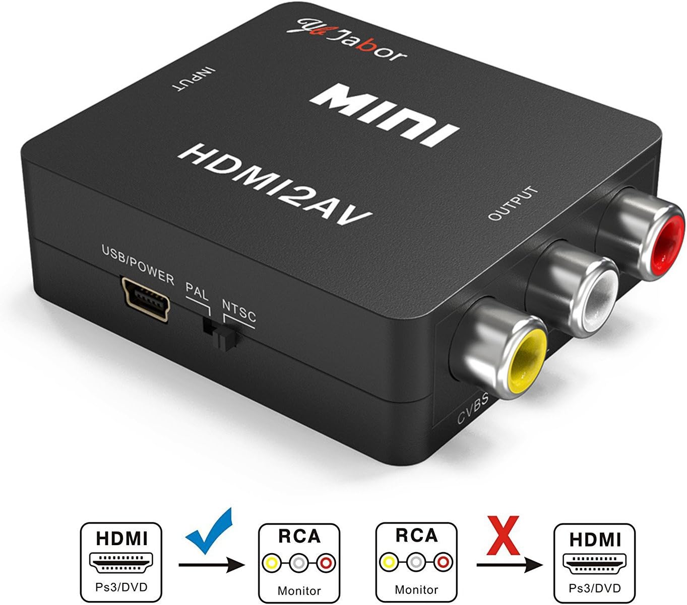 HDMI to RCA, Jabor 1080P HDMI to RCA Composite AV Video Audio Converter