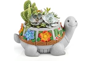 LESES Succulent Plant Pots, Turtle Planter Flower Pots with Drainage Hole, Cute Planting Pots for Cactus, Succulent Planters for Indoor Plants Home Office Garden Flower Pot Gifts for Plants Lover