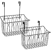 TOPZEA 2 Pack Grid Storage Baskets with Hooks, Metal Hanging Wire Basket Kitchen Over the Cabinet Door Organizer Caddy for Cutting Board, Kitchen Wrap, Foil, Cleaning Supplies, Bakeware, Towel