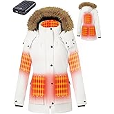 GOTOBI Heated Jackets for Women with 18400mAh 12V Battery Pack - Windproof Parka Womens Heated Jacket with Detachable Hood