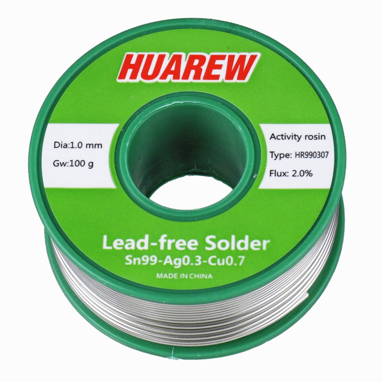 HUAREW HR990307 Sn 99-Ag 0.3-Cu 0.7 Lead-Free Solder Wire with Rosin core (1.0mm, 100g)