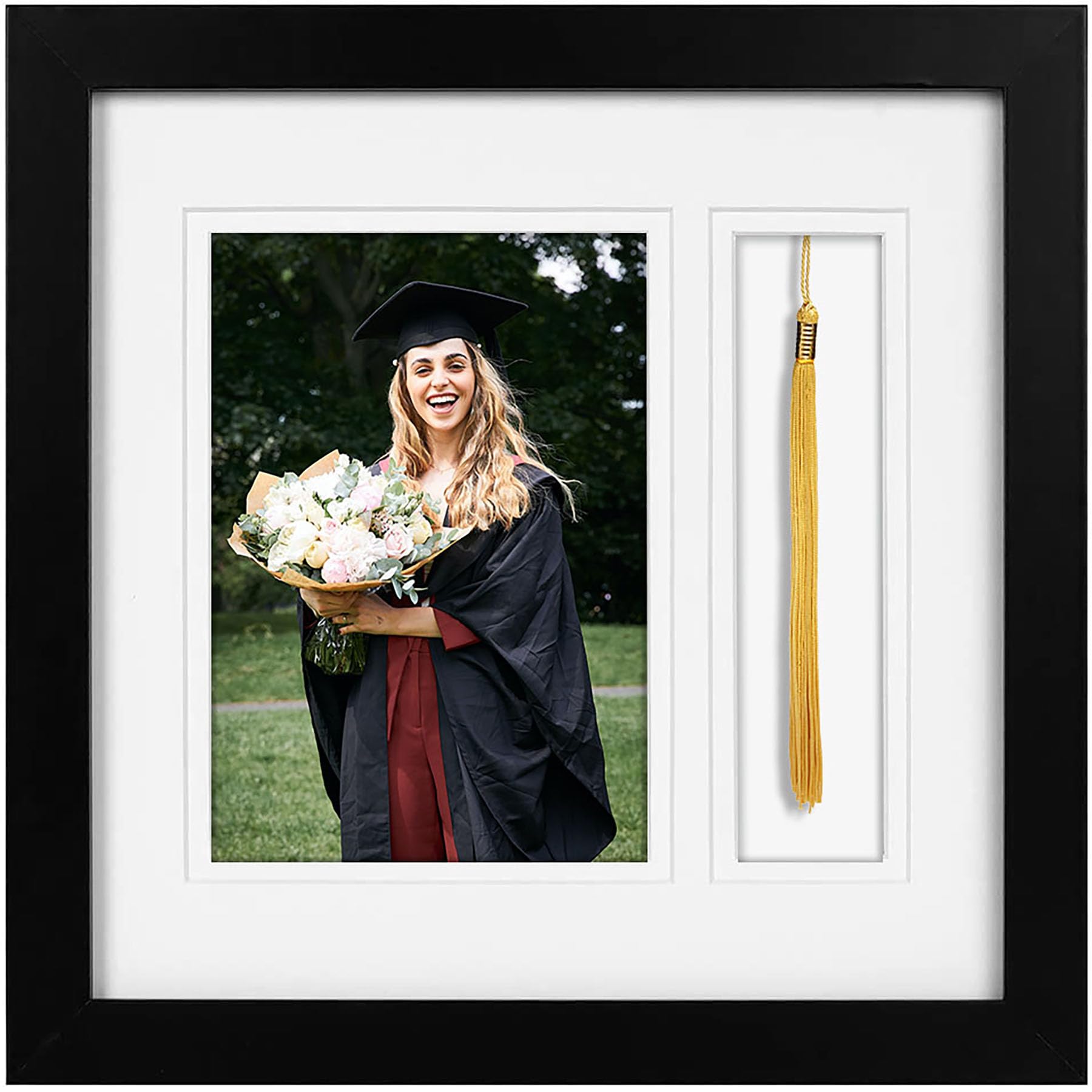 Golden State Art 10x10 Graduation Frame with Real Glass - Fits 5x7 Photo & Tassel - Double Mat (Ivory Over Ivory) Signature Collection - Diploma Frame with Tassel Holder for Wall Display