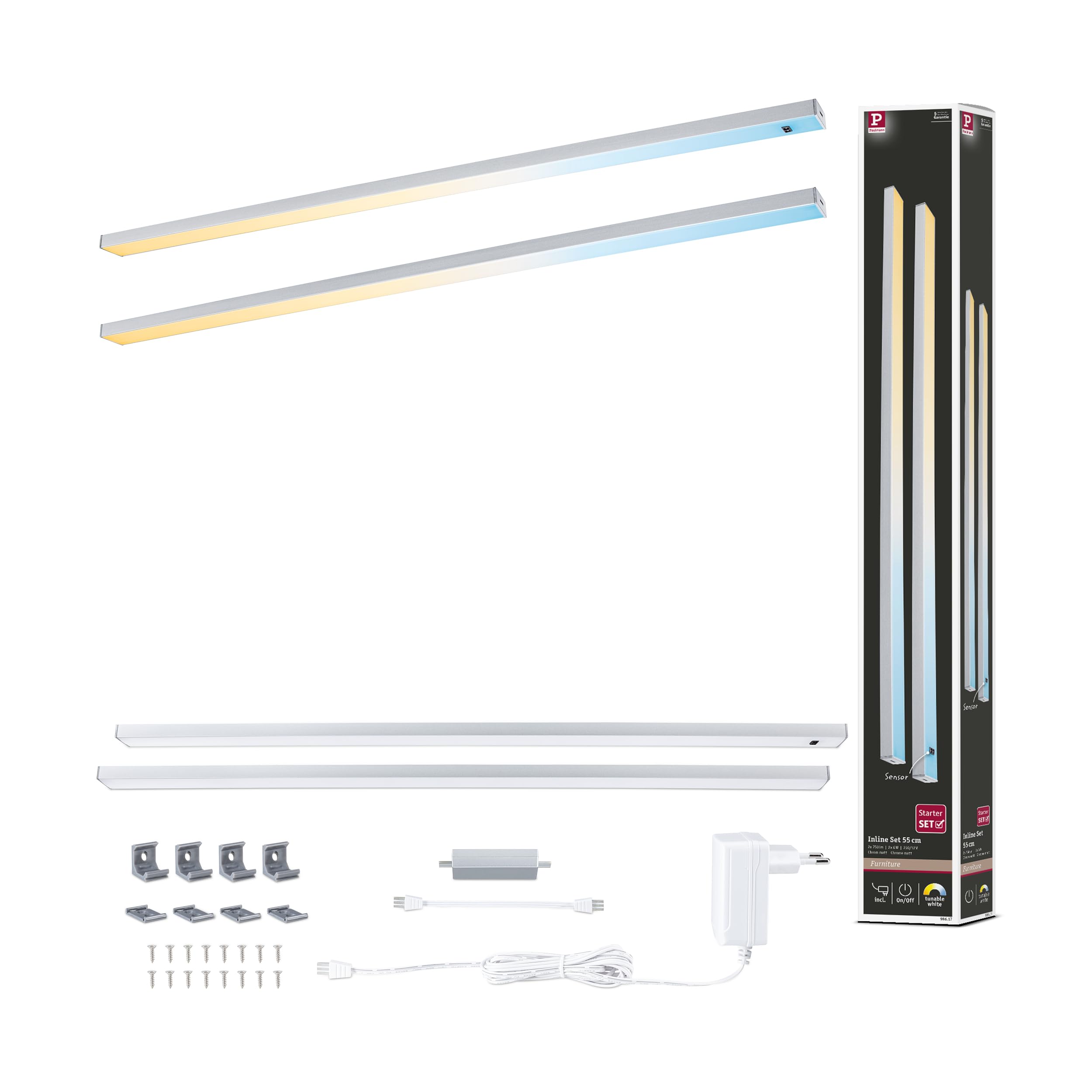 Paulmann 98617 LED Under-Cabinet luminaire Inline 2-Piece Set 2x6W 550x26mm 2x500lm 24V Chrome matt Tunable White