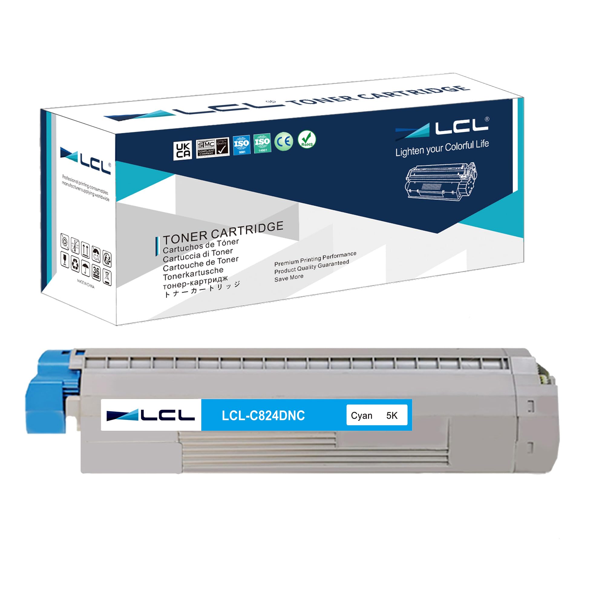 LCL Remanufactured Toner Cartridge C824 C834 C844 C824n C824dn C834dnw C834nw C844dnw 47095703 (1 Cyan) Replacement for OKI C824dn C824n C834dnw C834nw C844dnw