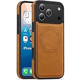 Newhalper Shockproof Case Designed for iPhone 17 Pro Max 6.9 inch Premium PU Leather Magnetic Rugged Compatible with MagSafe Slim Phone Cover for iPhone 17 ProMax (Brown)
