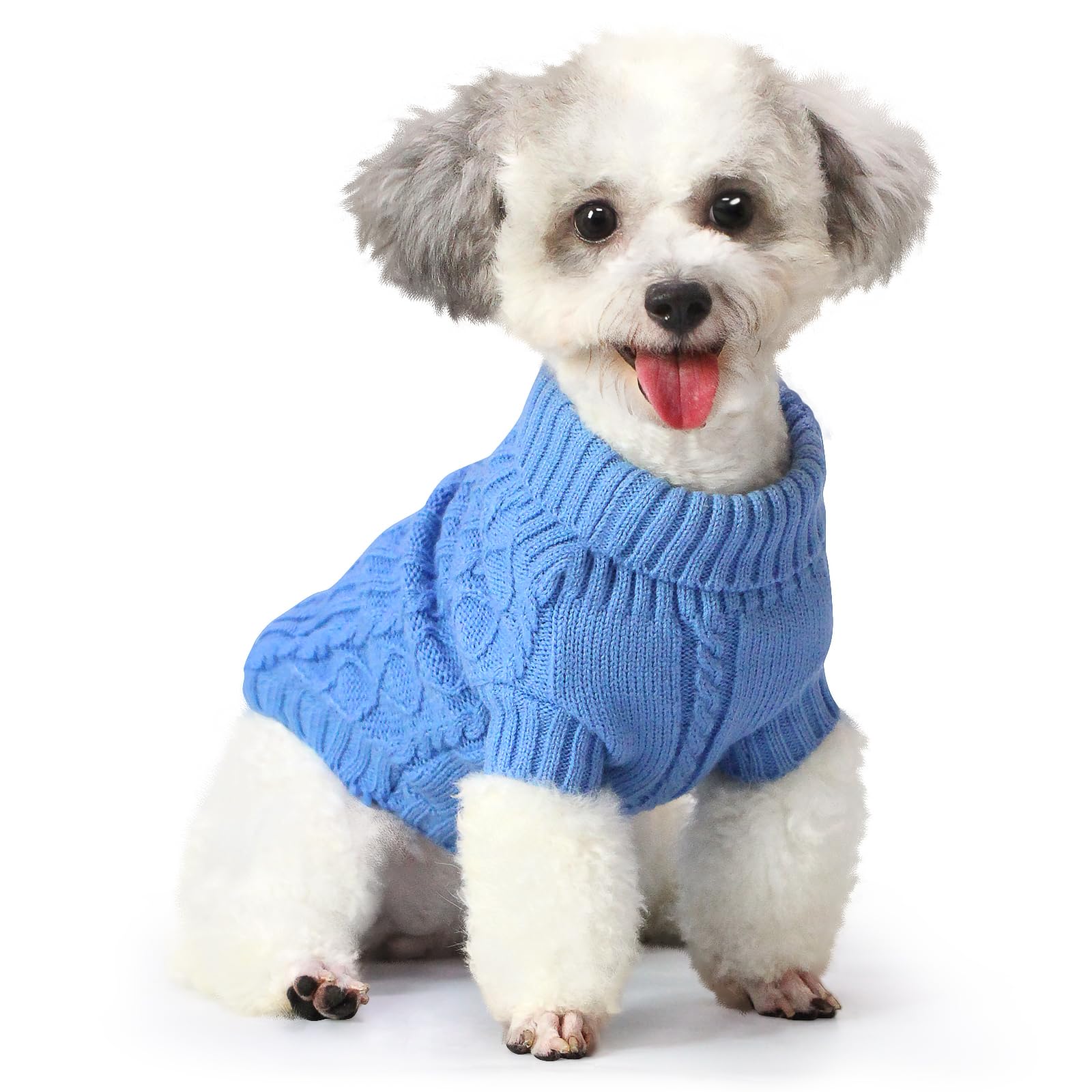 7CDXD Dog Jumpers, Dog Jumpers Small, Dog Sweater, Puppy Jumpers For Small Dogs, Dog Clothes for Puppy Yorkie Chihuahua Warm Sweater Winter Clothes（M Back Length:12"/Blue)
