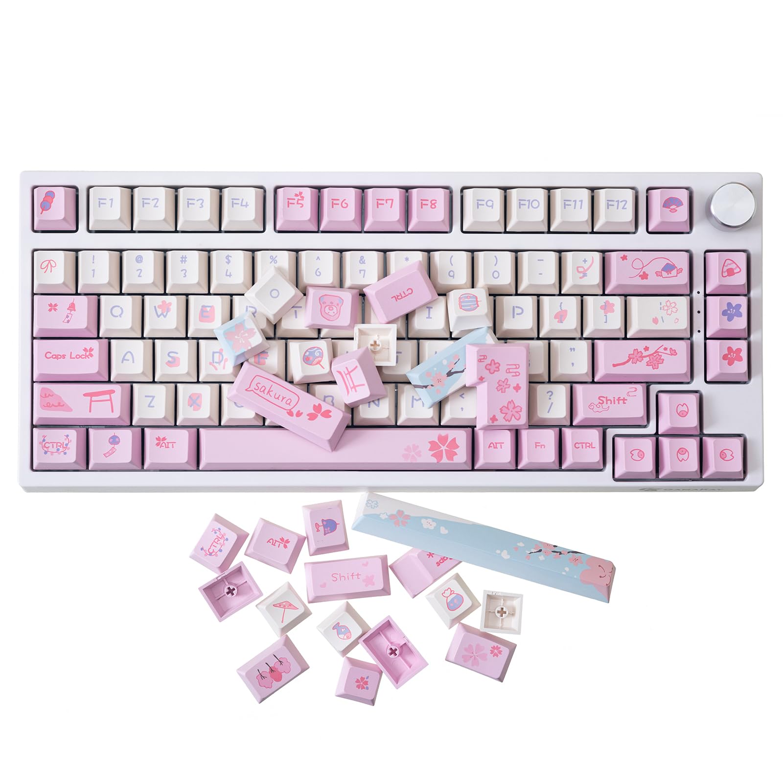 Photo 1 of ***MISSING & DAMAGED PIECES***GK GAMAKAY 133 Keys Pink Keycaps Set, Cherry Profile PBT Thermal Sublimation Cherry Blossom Theme Keycap Set for 61/64/68/75/80/84/87/98/104/108 Layout Mechanical Gaming Keyboard (Pink)***MISSING & DAMAGED PIECES***