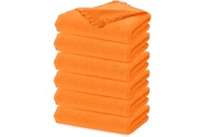 Hiflora Soft Baby Wash Cloths - 6 Pack Absorbent Microfiber Face Towels | Gentle Bathing Rags for Newborns & Toddlers, Coral Fleece, 12x12 Inches, Orange