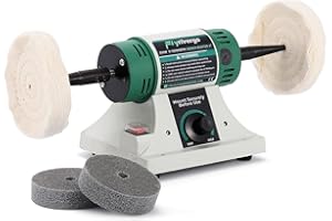Flyrivergo Jewelry Polisher, Bench Buffer, Adjustable Variable Speed Polishing & Buffing Machine, with 2 Cotton Wheels and 2 Abrasive Fiber Wheels for Jewelry, Wood, Silver, Dental, Metal, Jade 110V