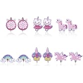 Mikovivi 6 Pairs Clip On Earrings for Kids, Cute Princess Resin Clip On Earrings No Pierced Kids Jewelry Donut Cupcake Rainbow Design Dress Up Jewelry for Toddler Girls Party Gift