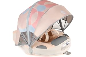 VQ-ANT Mambobaby Float with Canopy UPF 50+ Sun Protection Pearl Foam Non-Inflatable Solid Baby Pool Float with Tail Mambo Float Swim Trainer Skin-Friendly Infant Swimming Ring for Baby 3-48 Months