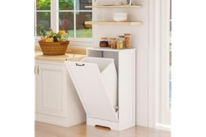 FTZxHKLX 10 Gallon Tilt Out Trash Cabinet, Modern Tilt Out Laundry Hamper Cabinet, Wooden Hidden Trash Can Cabinet with Lid for Bathroom, Living Room, Laundry Room, White