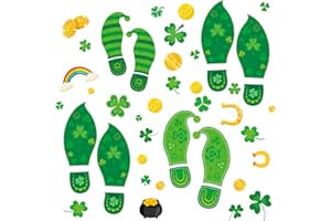 ADELULU 320Pcs St Patricks Day Decorations Leprechaun Footprint Floor Wall Decals St Patrick Day Window Clings Shamrock Window Clings Stickers for Home Classroom Decor