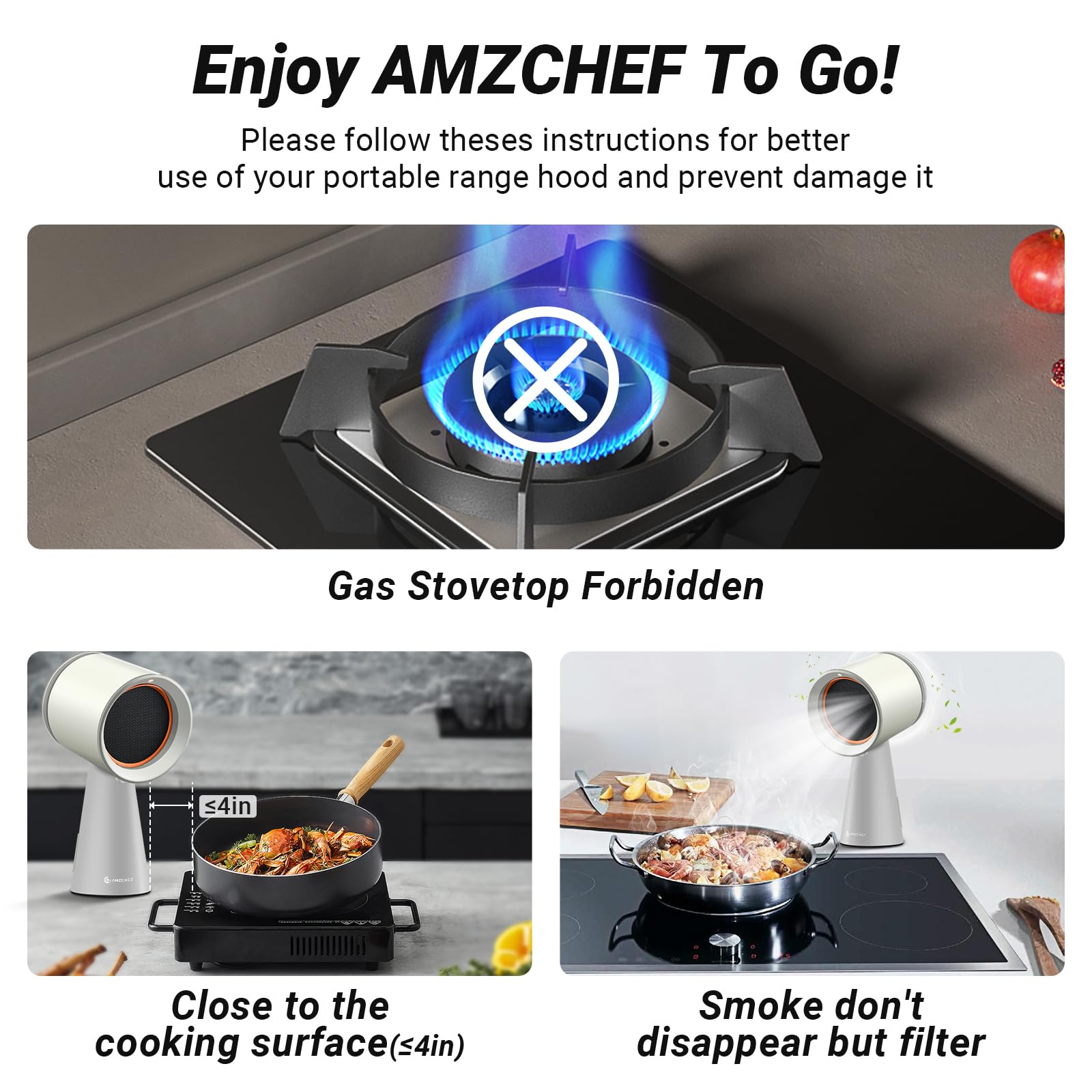 AMZCHEF Portable Range Hood, Desktop Exhaust Fan with 3 Speed Range Hood,Low Noise Large Oil Collection Cup,Detachable Aluminum Filter, Portable Kitchen Exhaust Fan for Indoor BBQ, Hot Pot-wc