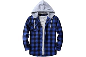 Rela Bota Flannel Shirts for Men Plaid Button Down Hoodie Shirt Long Sleeve Casual with Drawstring and Pockets
