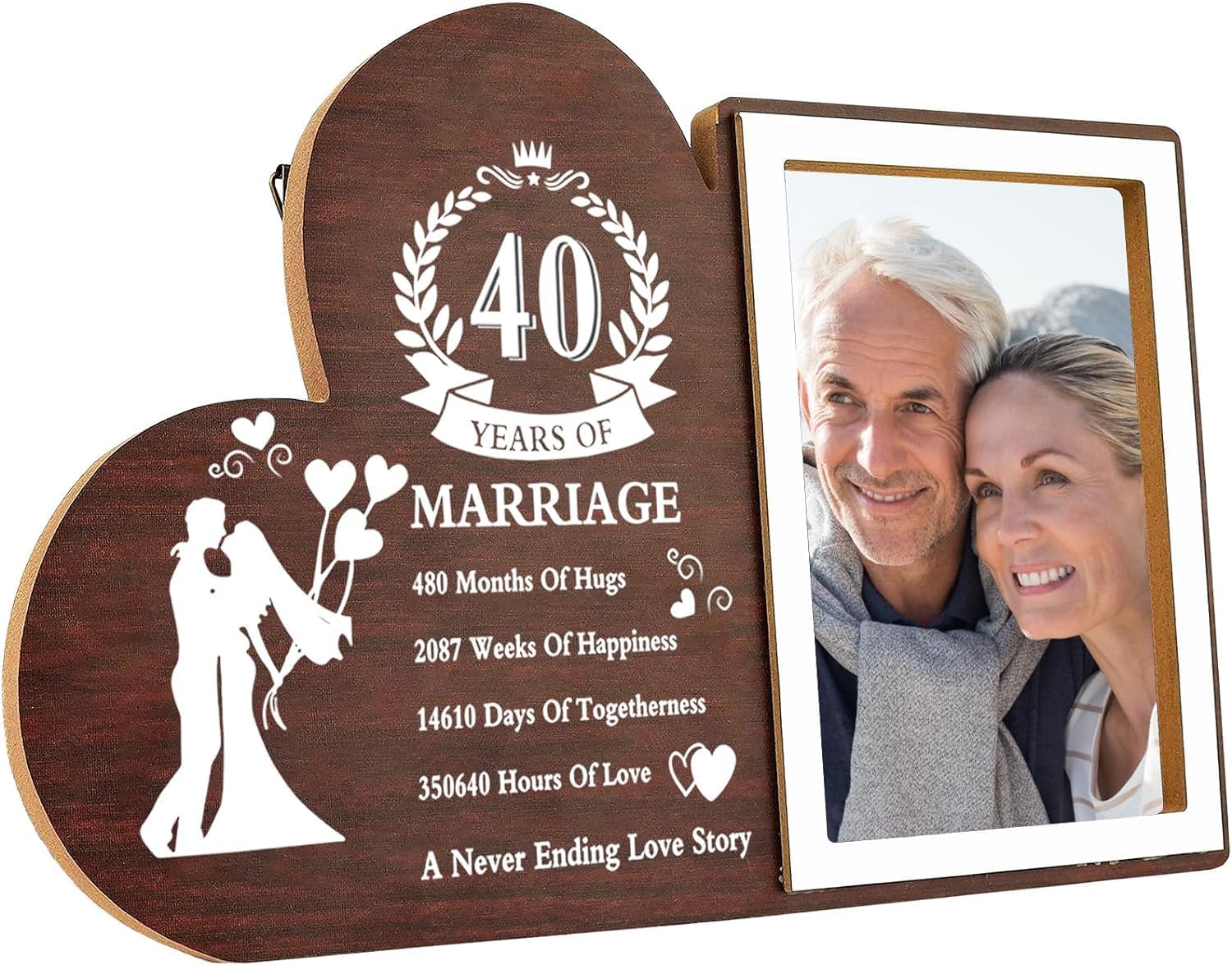 ZNDFTW 50th Anniversary Golden Wedding Gift, Heart-Shaped Photo Frame, 4" x 6" Size, Wooden Finish