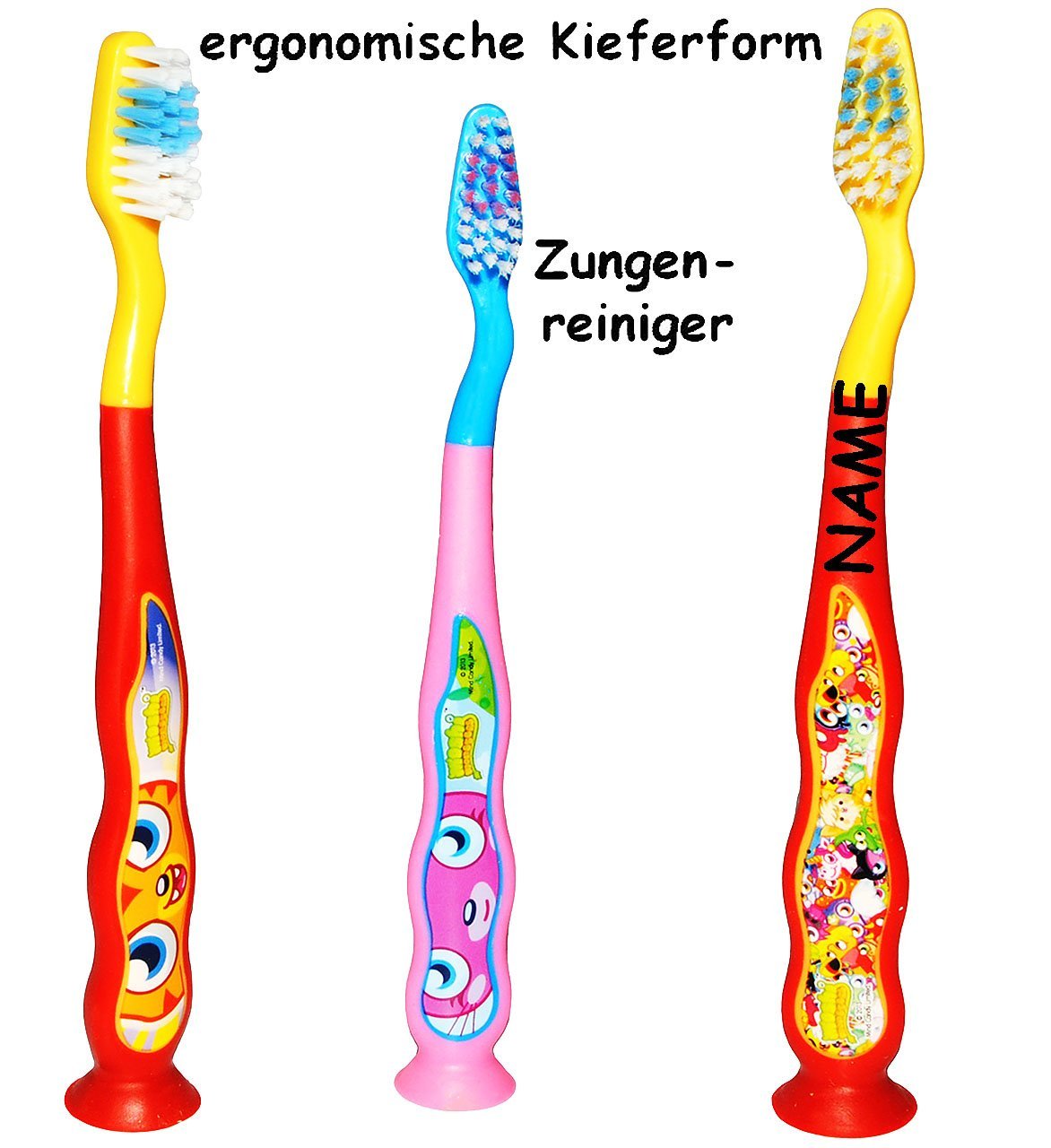 3 TLG. Zahnputzset Moshi Monsters Zahnbürsten mit Saugnapf incl