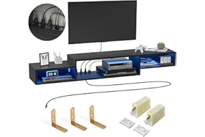 FABATO 59'' Floating TV Stand with LED Light Power Outlet, Floating Shelf for Under TV Wall Mount with Storage Shelf, Media Console Entertainment Center for Living Room, Black