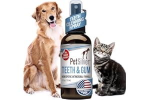PetSilver Teeth & Gum Spray - Dog Dental & Teeth Cleaning Spray for Plaque & Tartar Build-Up Reduction - Natural Breath Freshener for Dogs and Cats - Patented Chelated Silver - Made in The USA - 4 oz