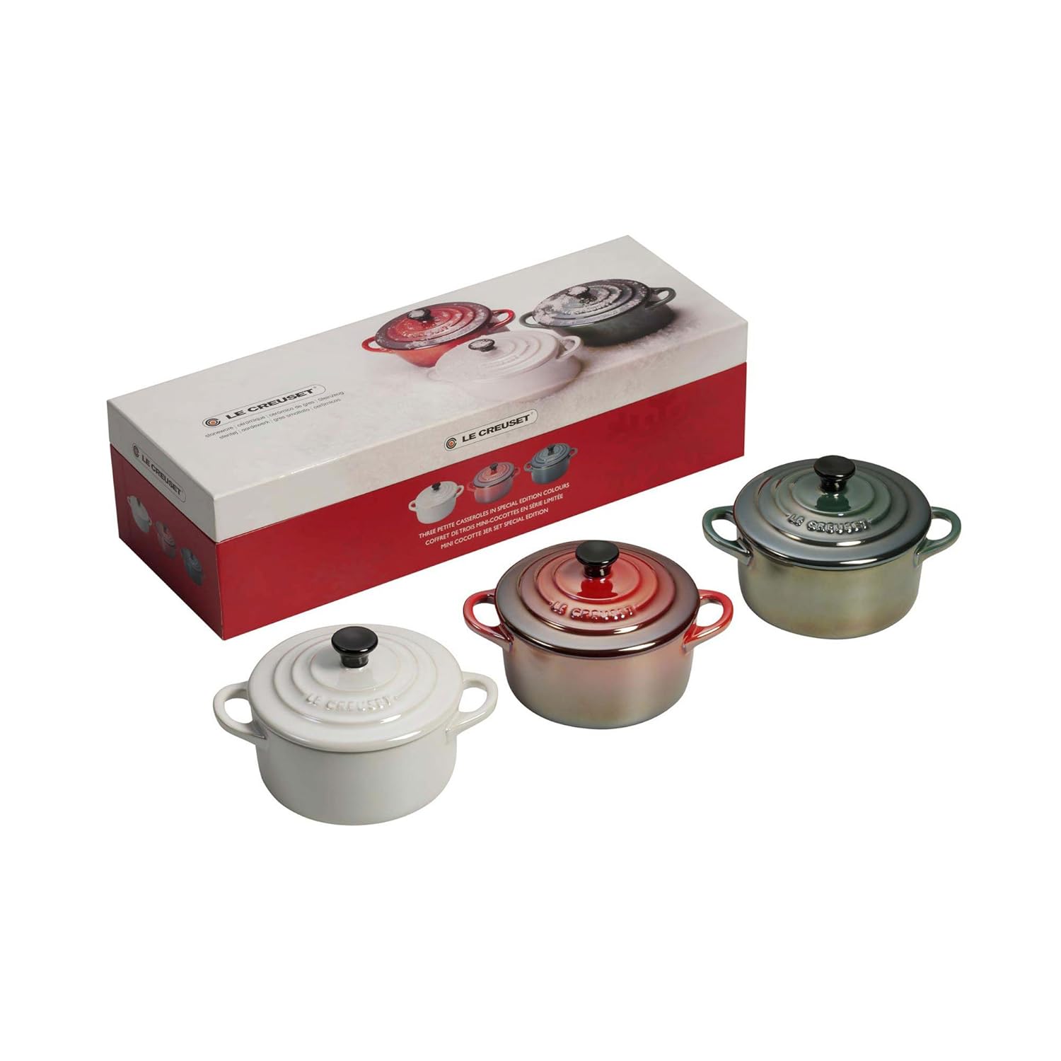 Le Creuset Stoneware Christmas Mini's 0.25 Litre Petite Casseroles, Set