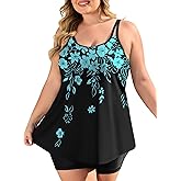 COOTRY Womens 2026 Plus Size Tankini Swimsuits Two Piece Bathing Suits Flowy Swimwear Swim Tank Top with Boyshorts