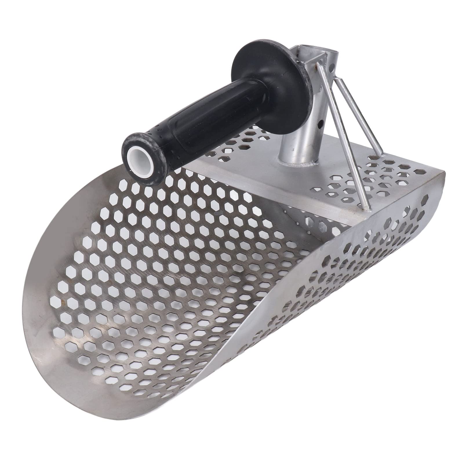 Beach Sand Scoop, Stainless Steel Metal Detecting Sand Scoop with Handle, Fast Sifting Metal Detector Shovel Hexahedron Holes for Beach Underwater Treasure Hunting