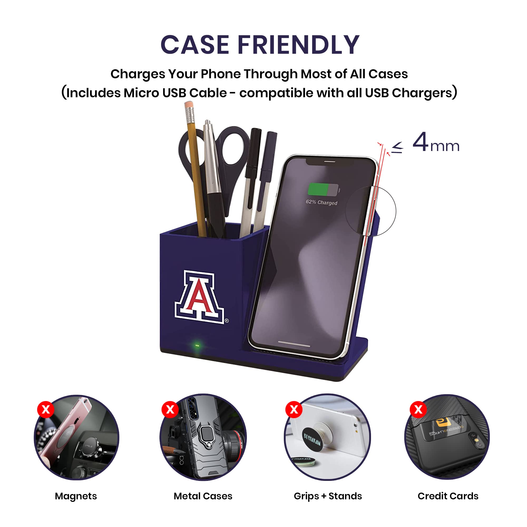 SOAR NCAA Wireless Cell Phone Charger and Desktop Organizer, Michigan Wolverines