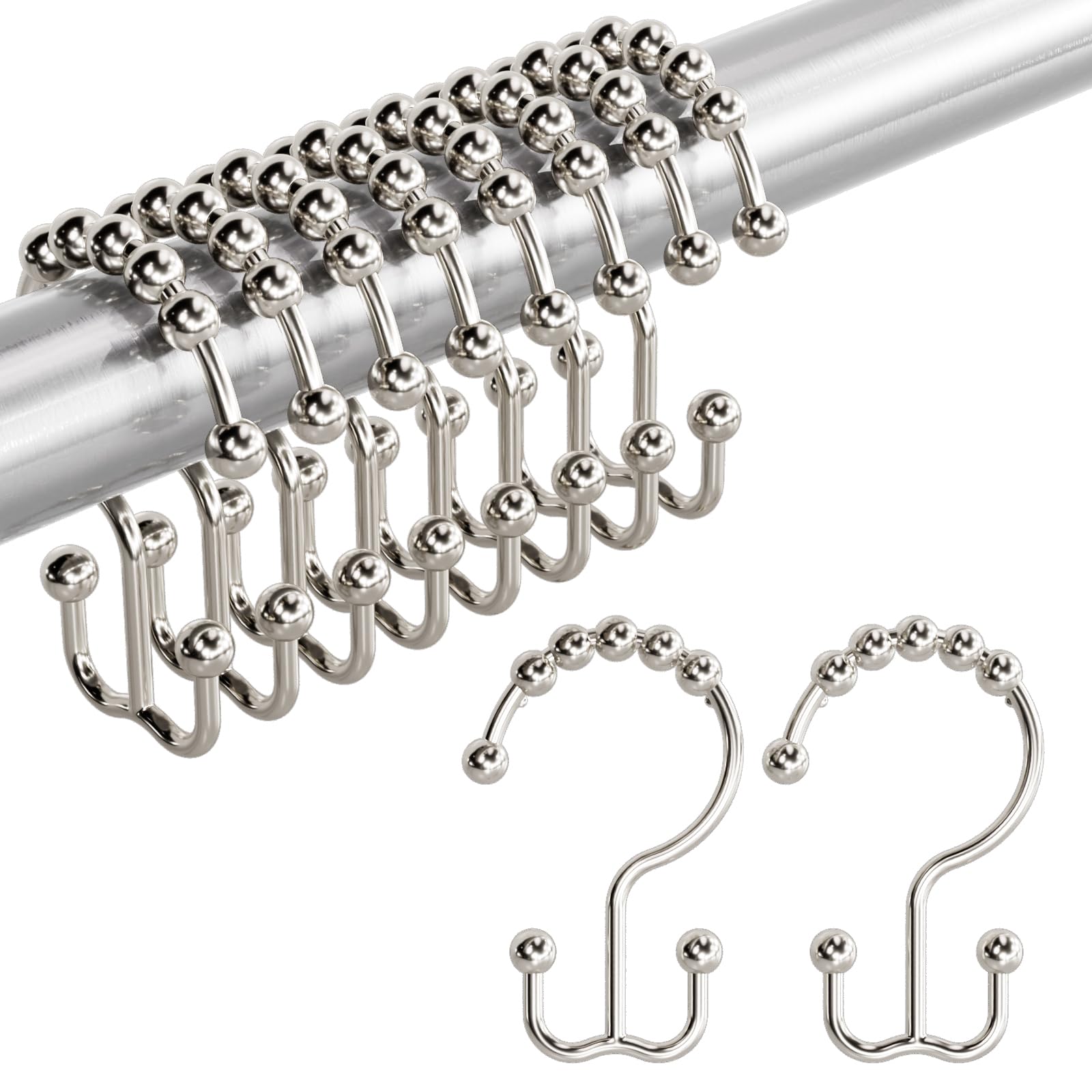 Photo 1 of Amazer Shower Curtain Hooks, Rust-Resistant Metal Double Shower Curtain Rings for Curtain Rolling Shower Hooks, 12PCS Shower Rings for Bathroom Shower Curtain Rod, Nickel