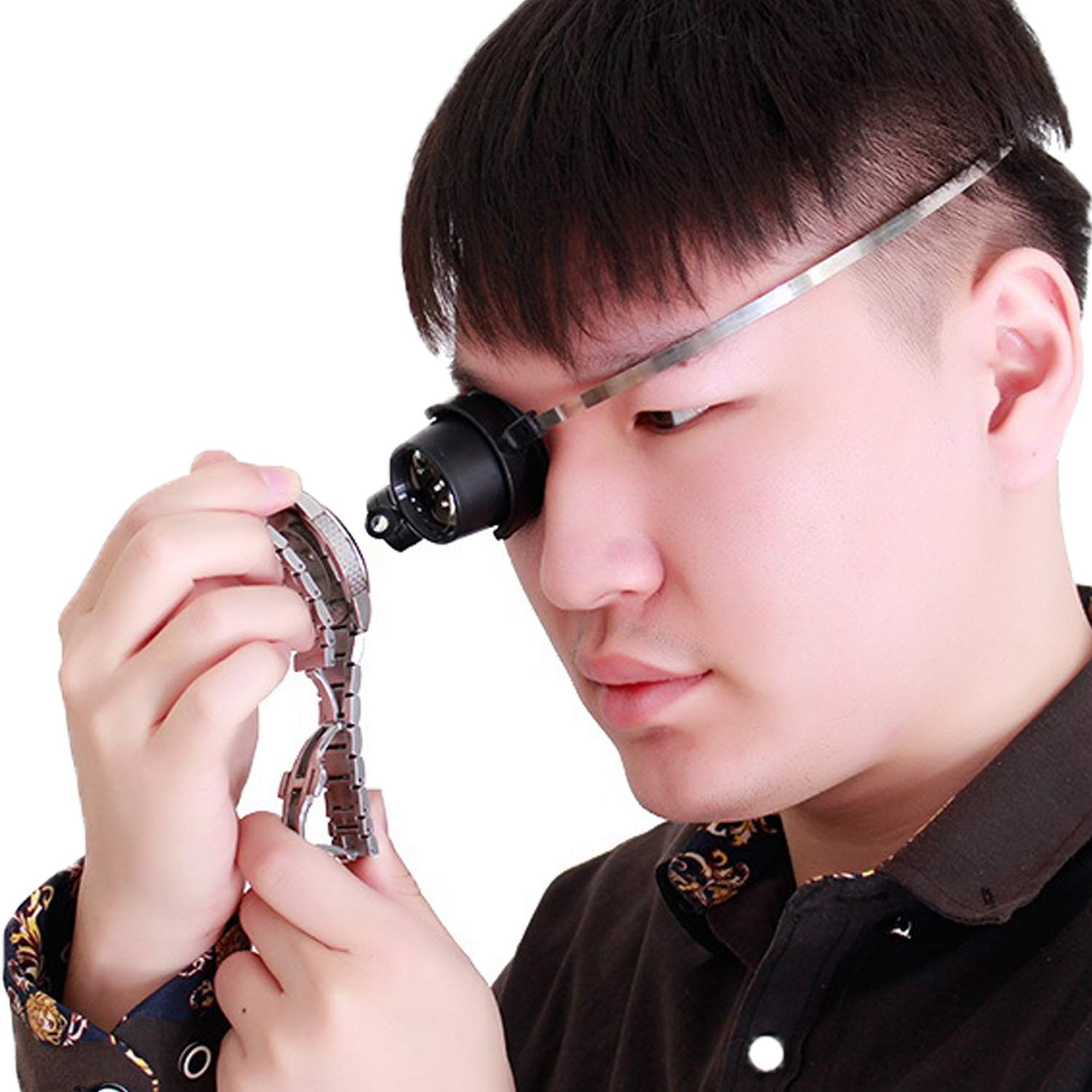 XINCHIUK 15X Head Mount Magnifier, Hands Free LED Light Magnifying Lamp Loupe for Jewelry Watch Repair Reading Crafts Art Work