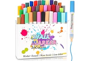 GOLDGE 36 Colors Liquid Chalk Markers – Vibrant Erasable Chalk Pens for Blackboard, Windows, Glass & Mirrors – Smooth, Reusable 2mm Chalkboard Markers for Kids, Teachers & Artists