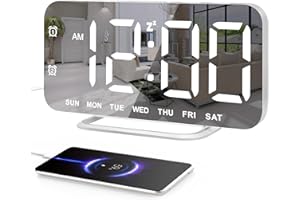 JALL Slim LED Digital Alarm Clock, Mirror Surface for Makeup, with Diming, Large Display, Easy Setting, USB Ports, Modern Decor for Bedroom, Desk, Christmas, Birthday Gift for Women, Daughter, Girl, White