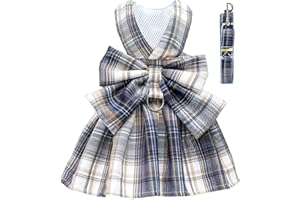 PETCARE Plaid Dog Dress Bow Tie Harness Leash Set for Small Dogs Cats Girl Cute Princess Dog Dresses Spring Summer Puppy Bunny Rabbit Clothes Chihuahua Yorkies Pet Outfits