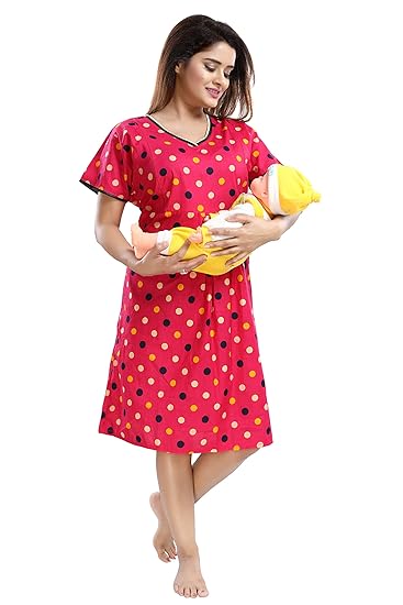 Cotton Fabric Women's Feeding/Maternity Nighty with Invisible Zip Knee Length Nighty