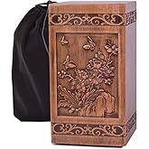 KIMNAG Wooden Cremation Urn for Human Wood Ashes Decorative Box Funeral Urns for Adult Male Female with Satin Bag Burial or Memorial Keepsake (Butterfly and Rose 250lbs)