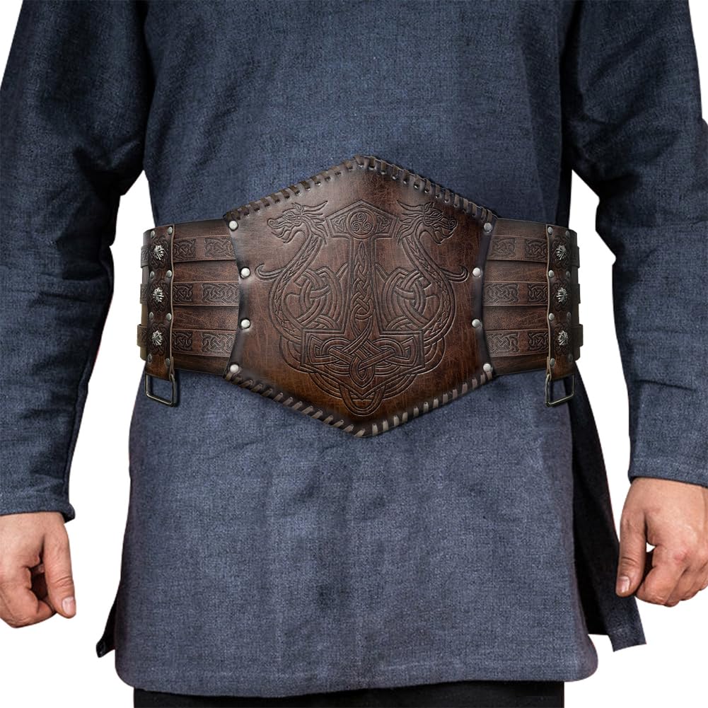 ITODA Medieval Viking Armor Belt Faux Leather Faux Leather Knight Belts Role-playing Knight Belts Men Medieval Cosplay Belt for Adult Halloween Fancy Cosplay Costume Props