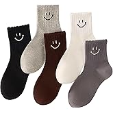 Nanmuir 5 Pack Women's Ankle Socks Casual Socks with Ruffle Trim Smiley Embroidery Breathable Cotton Mid Crew socks