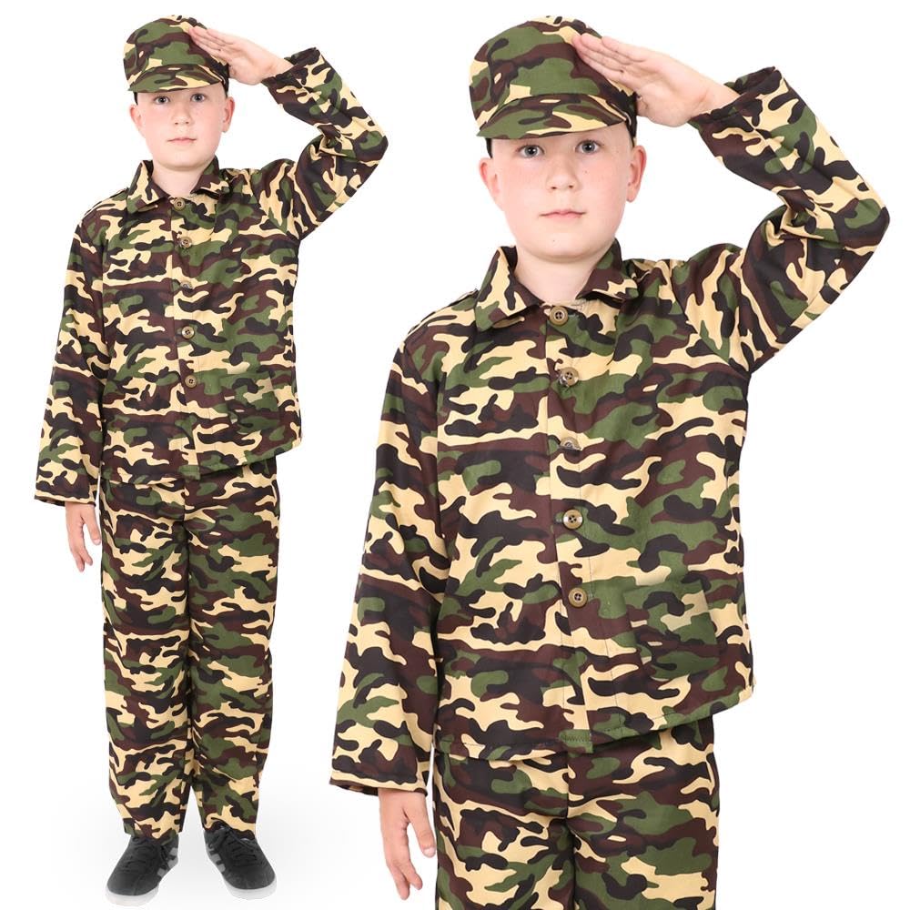 Boys Ve Day Army Fancy Dress Outfit. Childs Combat Soldier Costume. Childs Military Uniform For The Dress-Up Box, Fancy Dress Parties, And Christmas/Birthday Gifts. Size: Small