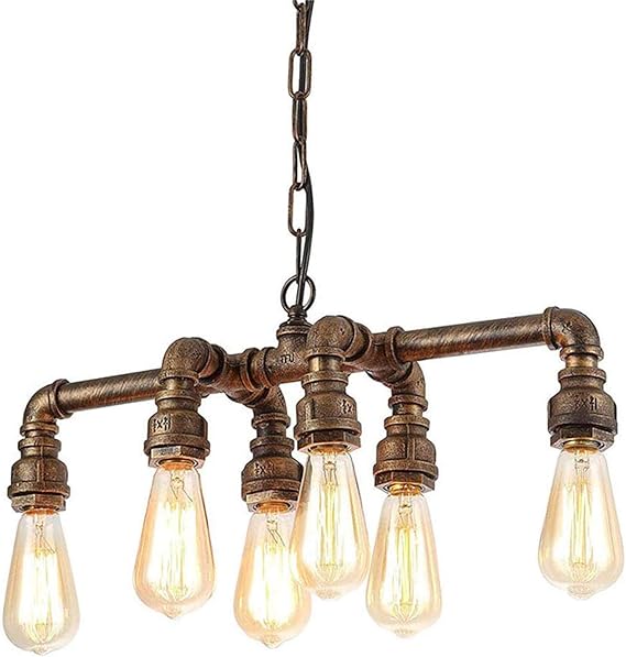 DSechcrsL 6 Head Vintage Industrial Light, Copper Pipe Fixture Water