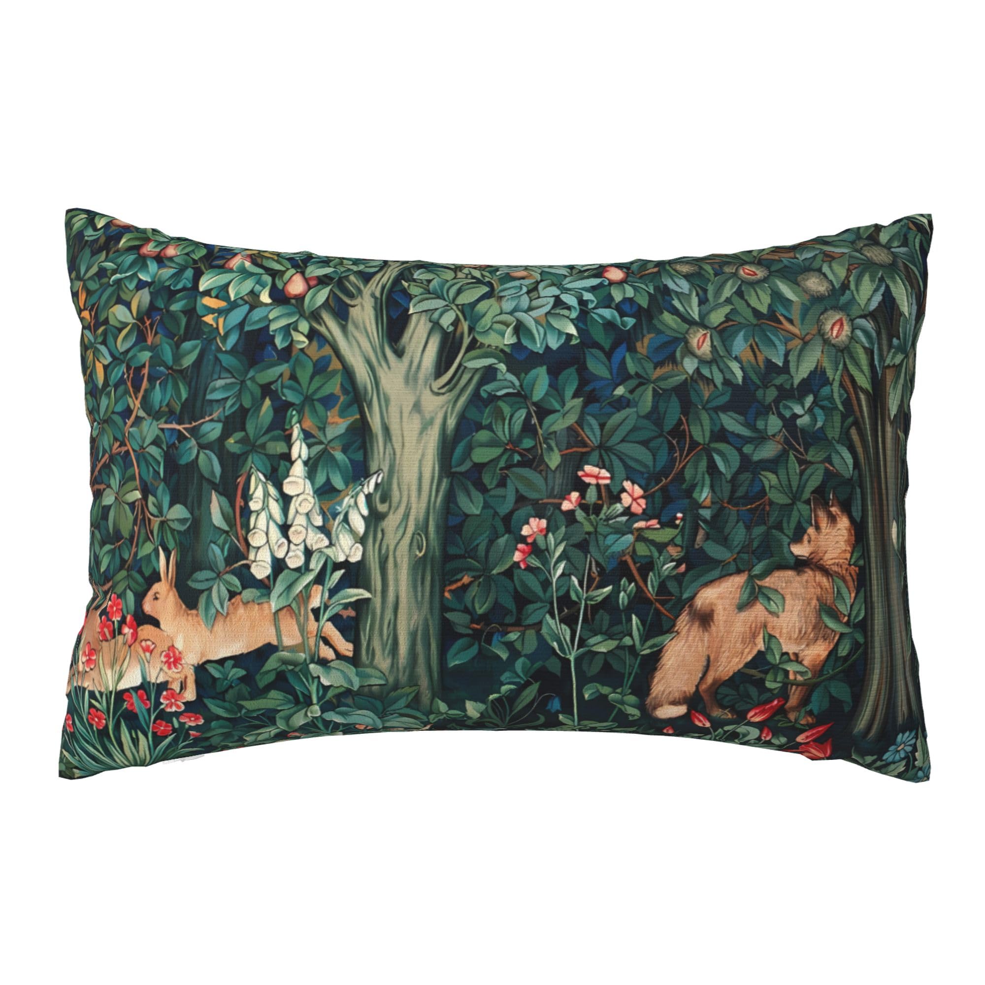 Photo 1 of Keebik William Morris Fox Hares Blue Green Floral Forest Throw Pillow Covers Decorative Outdoor Soft Pillowcases Home Decor Living Room Cushion Case for Bed Couch Car 12x20 Inch