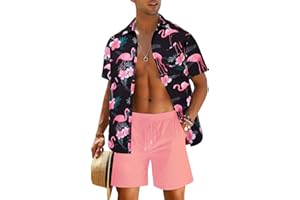 EISHOPEER Men's Hawaiian Sets Casual Button Down Short Sleeve Tropical Shirt and Swimming Trunks S-3XL