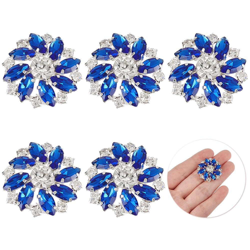 FINGERINSPIRE 6 Pieces 26mm Rhinestone Flower Buttons Brass Rhinestone Royal Blue Sewing Embellishments with 1 Hole for Jewelry Crafts Wedding Dress DIY Crafts
