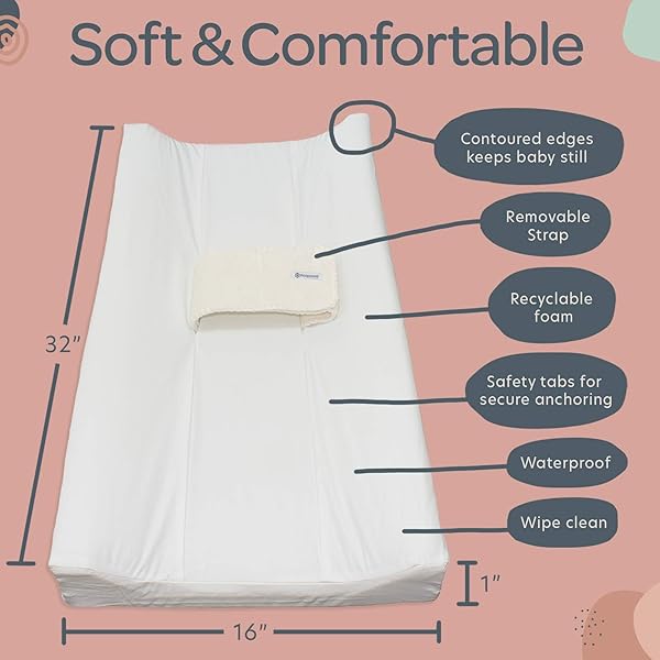 POOPOOSE BABY CHANGING PAD WITH SECURE STRAP 32″ X 16″, CHANGING DIAPER MAT FOR TABLE DRESSER CHANGE STATION SOFT, WHITE