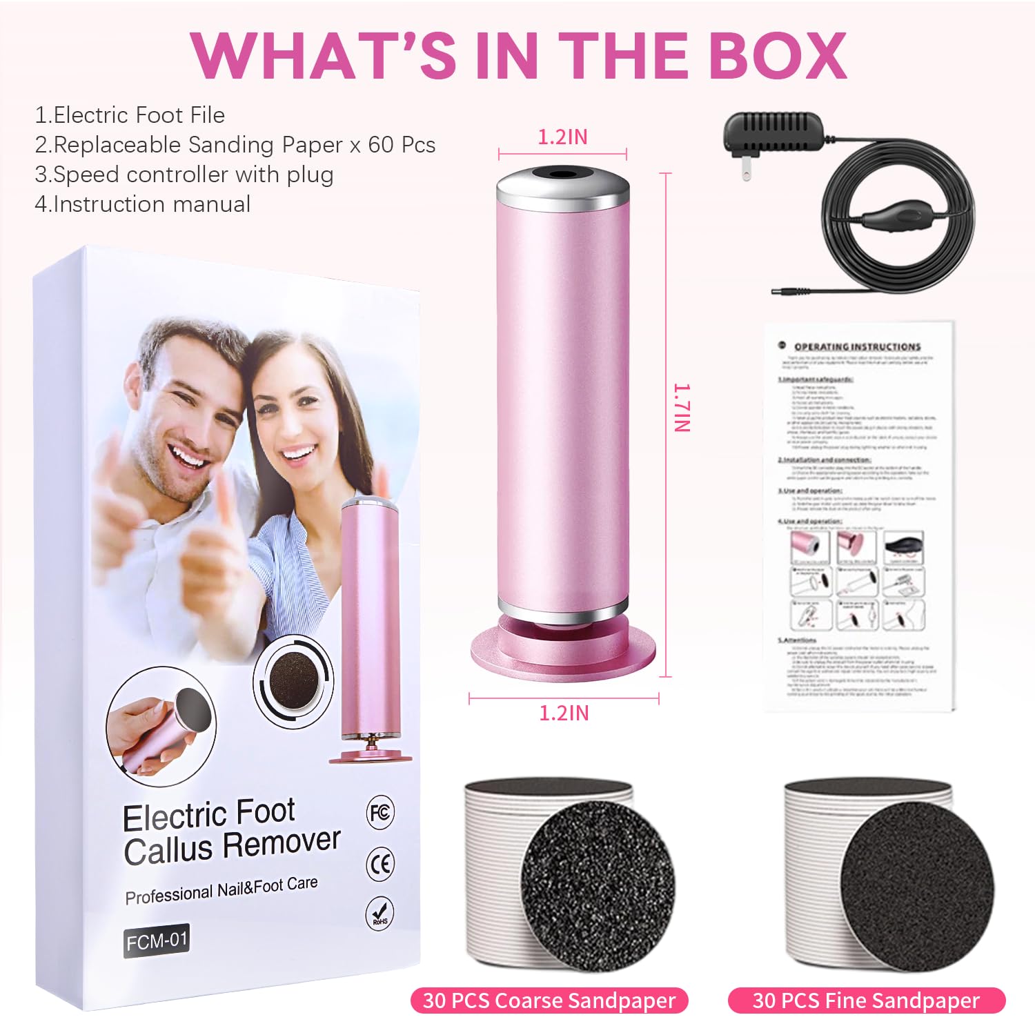 Dermave Electric Foot Callus Remover, 800RPM Electric Foot File Callus Remover for Feet with 60 pcs Sandpaper Discs, Stepless Speed Professional Foot Scrubber Pedicure Tools for Dead Skin and Calluses