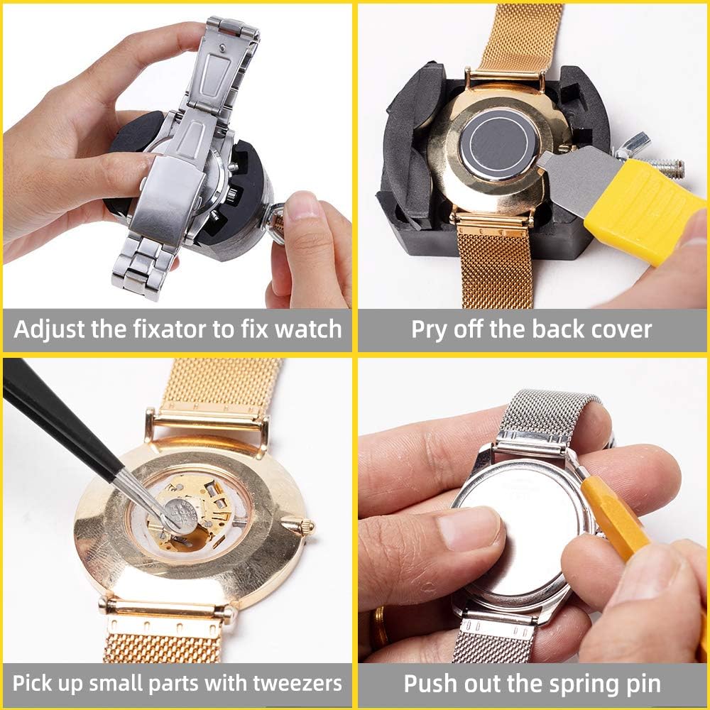 Skydon Watch Repair Kit Professional Deluxe Set with Batteries Replacement Kit, Watch Link Removal Tool, Watch Back Case Opener Tool, Spring Bar Tool for Watch Band and Instruction Manual: Watches