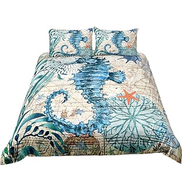 Amazon Com Idee Home Seahorse Ocean Animals Kids Bedding