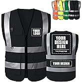 Custom Safety Vest, High Visibility Reflective Personalized Vest with Logo and Pockets for Men Women Construction