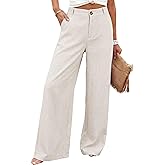 Hooever Womens Cotton Linen Pants Casual Button Up High Waisted Wide Leg Trousers